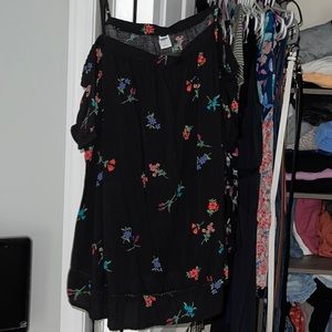 black floral open shoulder tank top